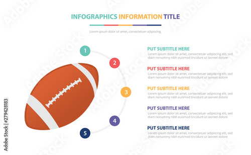 american football ball sport infographic template concept with five points list and various color with clean modern white background - vector © maslakhatul