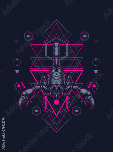 wild poisoned scorpion king logo illustration with sacred geometry as the background
