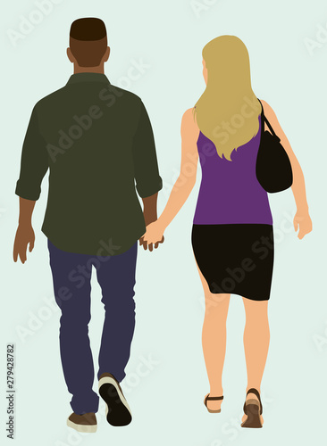 Interracial Couple walking Away photo