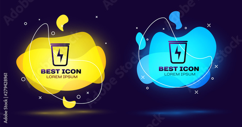 Black Lightning with trash can icon isolated. Waste to energy. Garbage bin sign. Recycle basket sign. Set of liquid color abstract geometric shapes. Vector Illustration