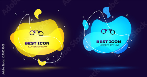 Black Handcuffs icon isolated on blue background. Set of liquid color abstract geometric shapes. Vector Illustration