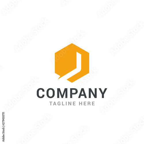 Hexagonal letter J geometric logo design template - Vector
