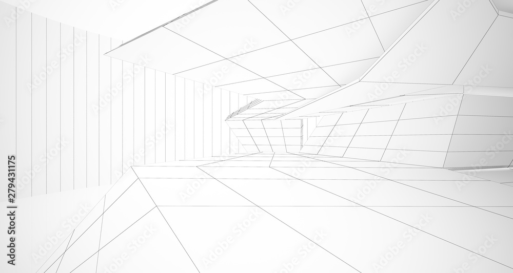 Drawing abstract architectural white interior of a minimalist house with large windows. 3D illustration and rendering. Drawing abstract architectural white interior of a minimalist house with large windows. 3D illustration and rendering.