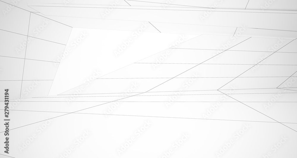 Drawing abstract architectural white interior of a minimalist house with large windows. 3D illustration and rendering. Drawing abstract architectural white interior of a minimalist house with large windows. 3D illustration and rendering.