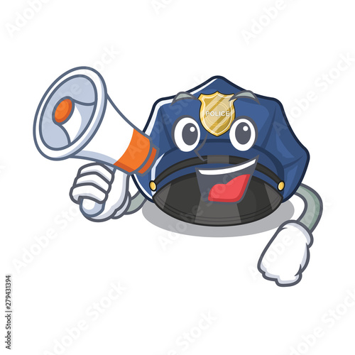 With megaphone police hat isolated in the mascot