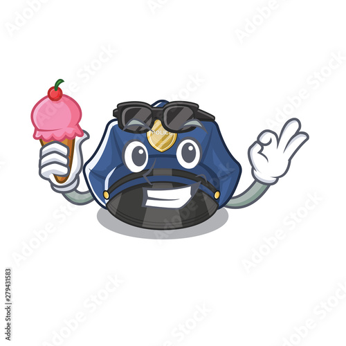 With ice cream police hat in the character shape