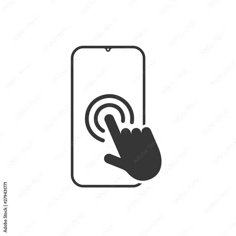 Icon pointing on the touch screen of the smartphone. touch screen symbol vector sign isolated on white background. Icon pointing on the touch screen of the smartphone. touch screen symbol vector sign isolated on white background.
