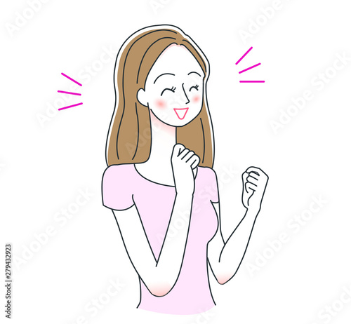 ガッツポーズをする女性のイラスト