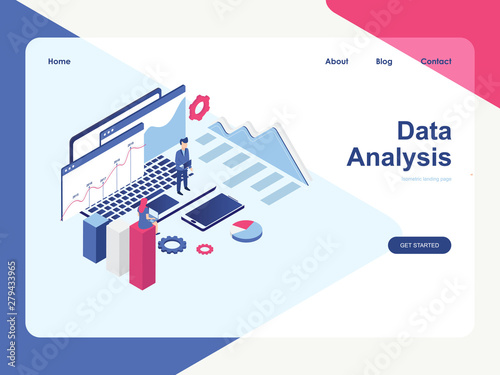 Data Analysis concept, Modern flat isometric design for website landing page and mobile website. Vector illustration