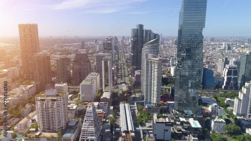 4k Aerial city view of Bangkok downtown, Flying over Bangkok, Thailand.