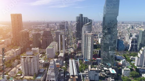 4k Aerial city view of Bangkok downtown, Flying over Bangkok, Thailand. photo