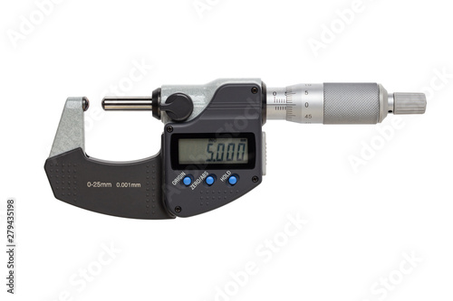 Ball-Anvil digital micrometer  0-25mm. isolated on white background. photo