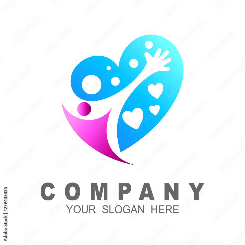 People care logo, we care logo, caring icon, people with love symbol People care logo, we care logo, caring icon, people with love symbol