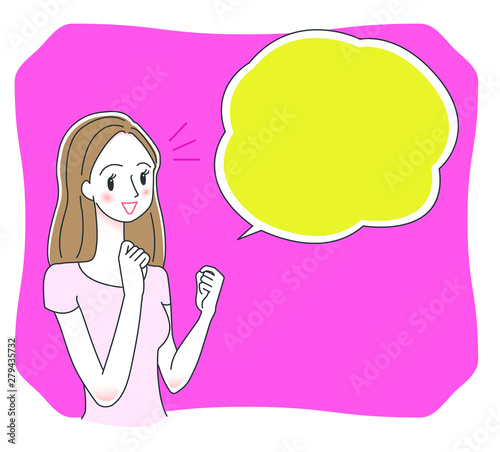 ガッツポーズをする若い女性のイラスト
