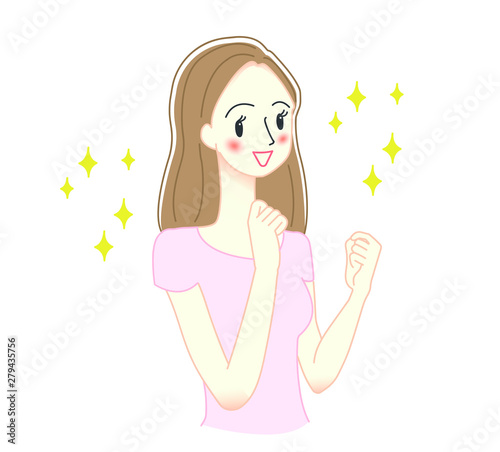 ガッツポーズをする若い女性のイラスト