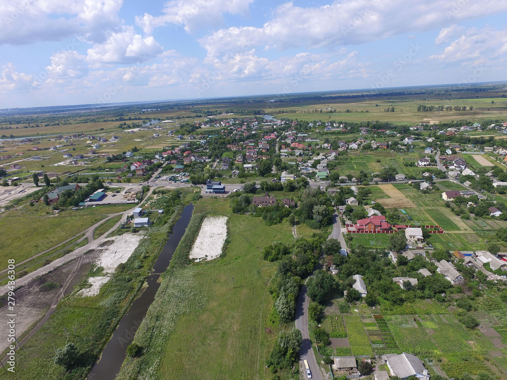 Aerial view of the Saburb landscape (drone image).Kiev Region