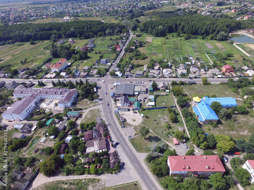 Aerial view of the Saburb landscape (drone image).Kiev Region