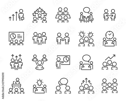 set of meeting icons, such as discussion, collaborate, team, seminar, people