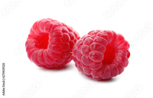 Delicious fresh ripe raspberries on white background