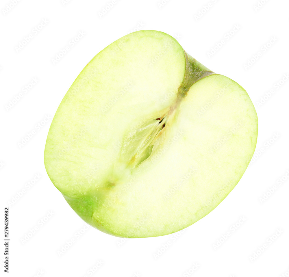 Half of fresh green apple on white background, top view Half of fresh green apple on white background, top view