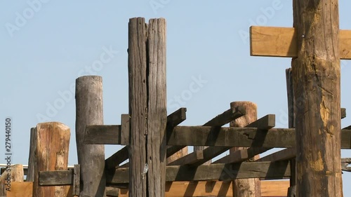 A close up shot of teakwood used for a wooden bridge in Myanmar