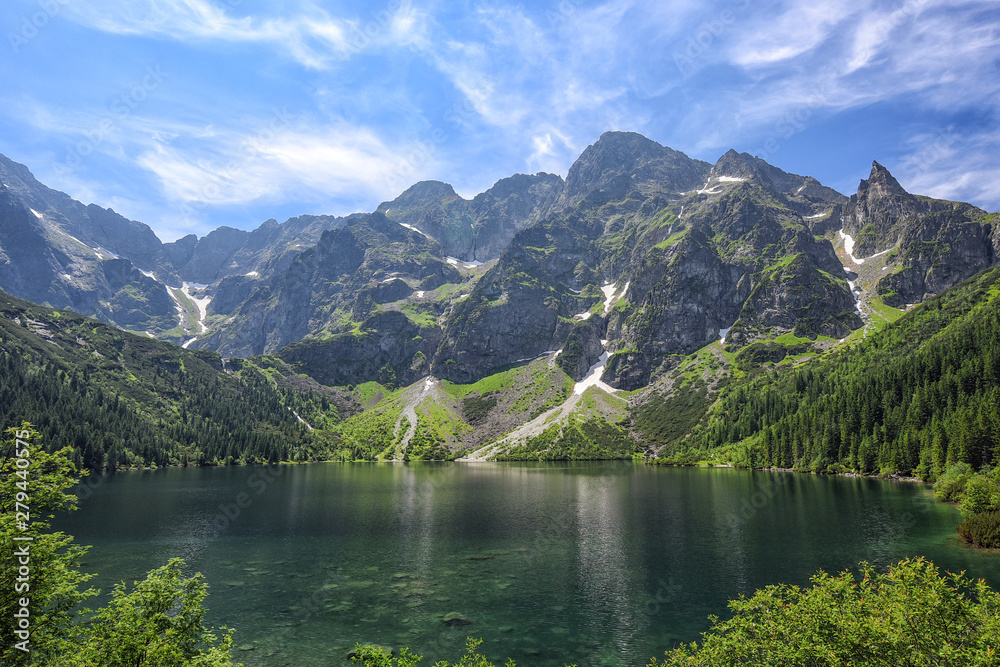 Sea Eye lake in the Polish Tatras. Lake of the top five best lakes in the world - obrazy, fototapety, plakaty 