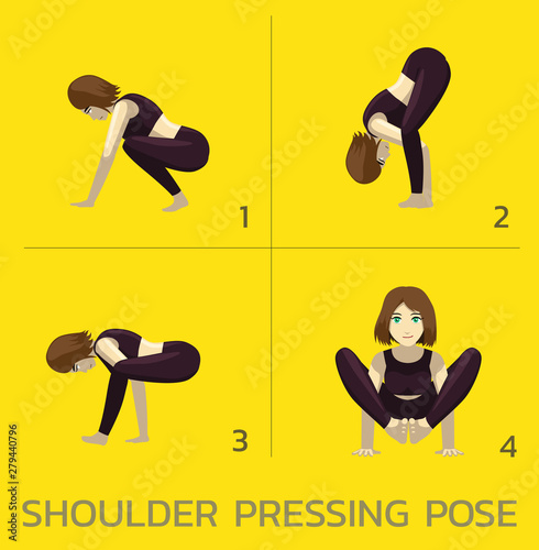 Shoulder Pressing Pose Yoga Manga Tutorial How Cartoon Vector Illustration