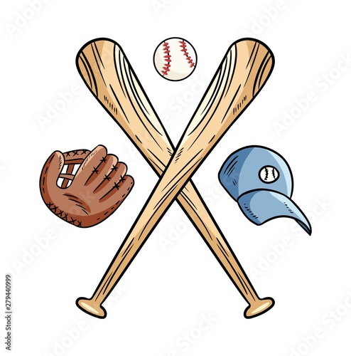 Two crossed baseball bats and ball, icon sports logo. Vector isolated illustration,. Simple shape for design logo, emblem, symbol, sign, badge, label, stamp.