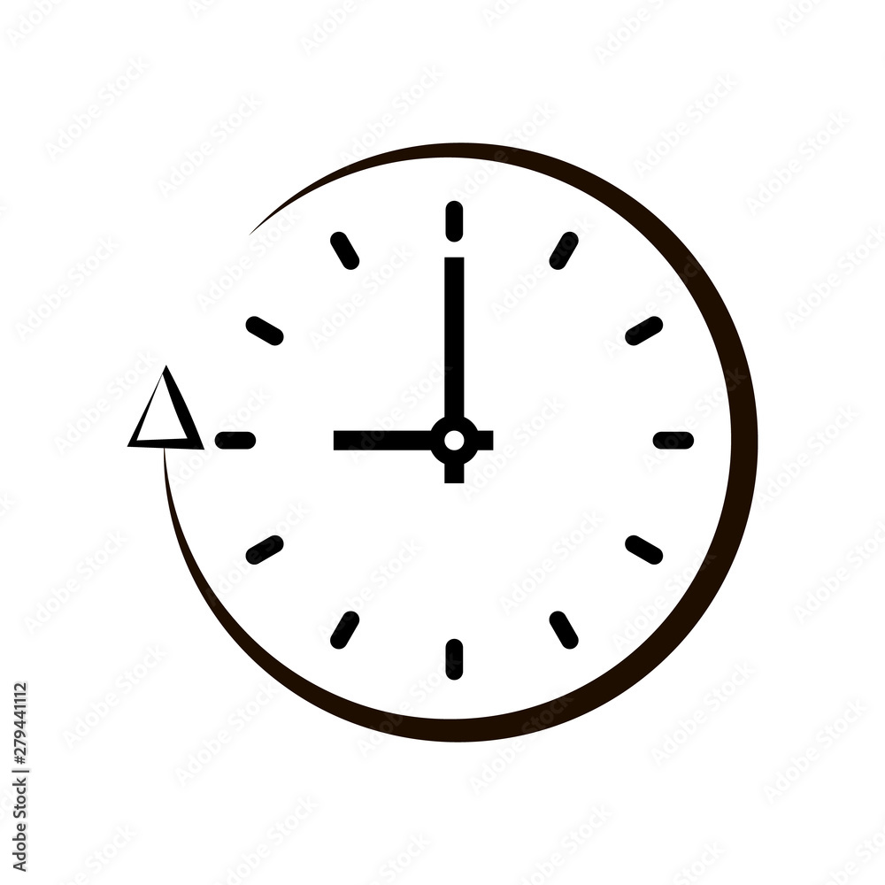 Clock icon, isolated. Flat design. Modern simple flat hour sign. Business, internet concept. Trendy stop vector wait time symbol for web site design or button to mobile app. Logo. Arrow. Clock icon, isolated. Flat design. Modern simple flat hour sign. Business, internet concept. Trendy stop vector wait time symbol for web site design or button to mobile app. Logo. Arrow.