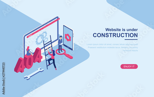 Website under construction page, Website error 404 page. Flat isometric design vector illustration