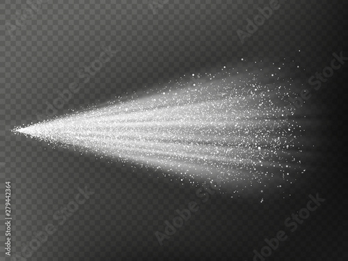 Airy water hazy mist of atomizer. Fog sprayer cosmetic effect isolated on dark transparent background. EPS 10