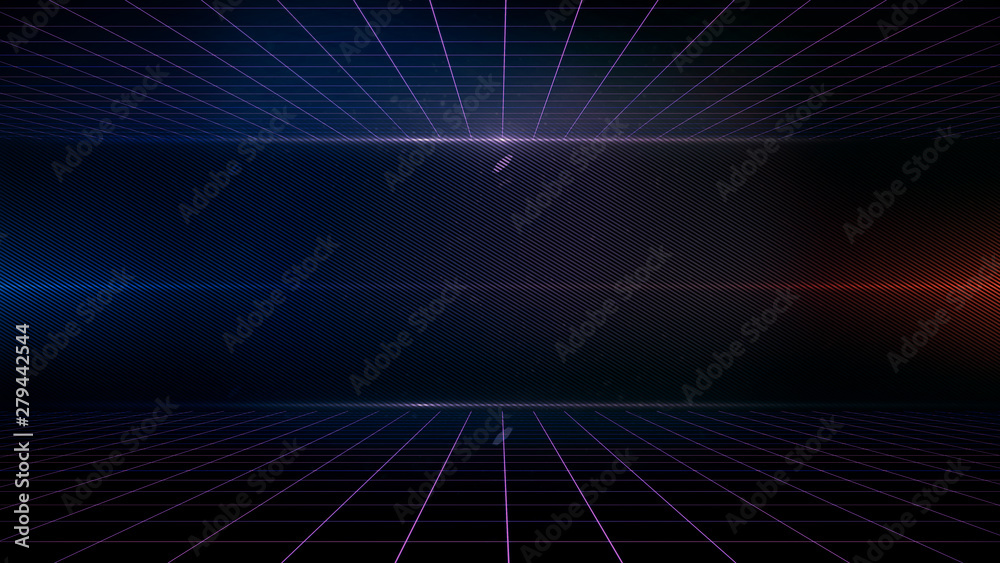 Retro Sci-Fi Background Futuristic landscape of the 80`s. Digital Cyber Surface. Suitable for design in the style of the 1980`s