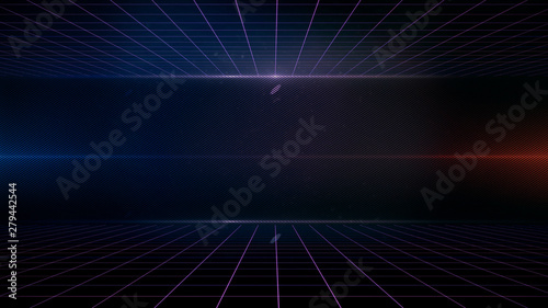 Obraz na płótnie Retro Sci-Fi Background Futuristic landscape of the 80`s. Digital Cyber Surface. Suitable for design in the style of the 1980`s w salonie