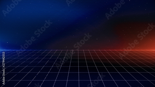 Retro Sci-Fi Background Futuristic landscape of the 80`s. Digital Cyber Surface. Suitable for design in the style of the 1980`s