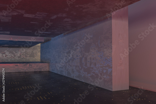 The dark abandoned room, creative architectural construction, 3d rendering.