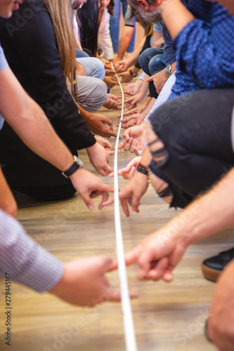 Group of people playing a team game