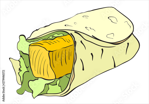 Hand drawn shawarma isolated on white background. Fast food sketch elements vector illustration.