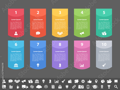 Infographic design business concept vector illustration with 10 steps or options or processes represent work flow or diagram