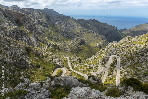 Winding highway in the mountains of Sierra de Tramuntana, Mallorca