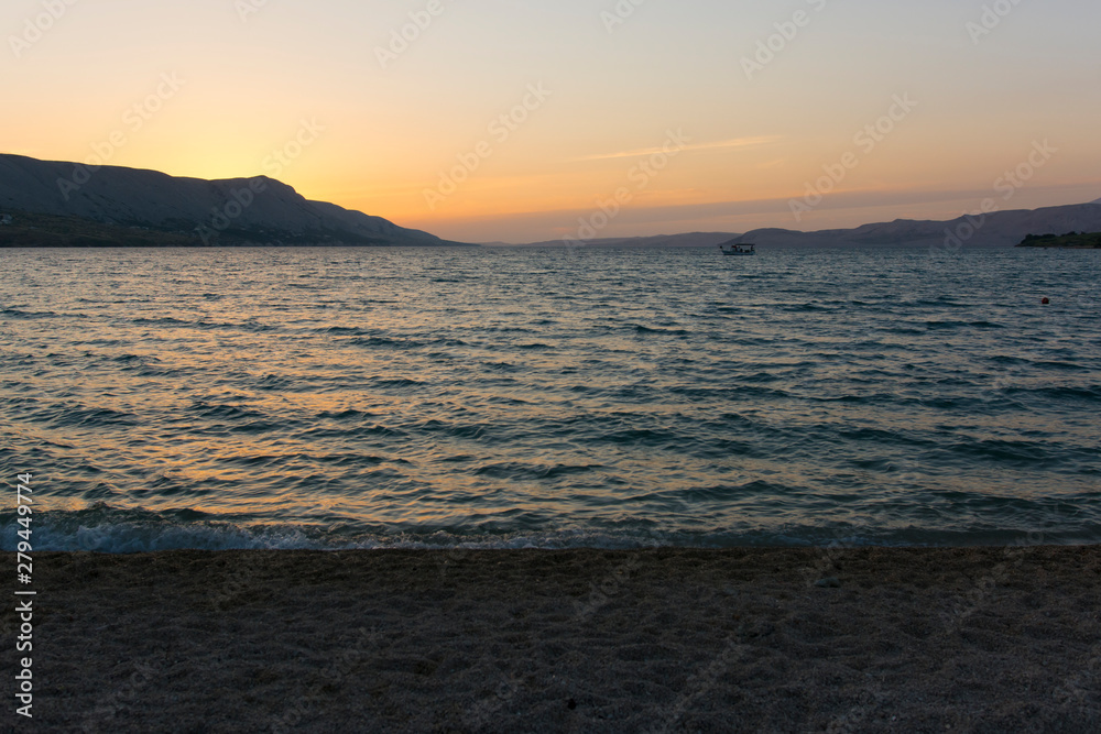Magical twilight on the Adriatic Sea. City of Pag in Croatia.