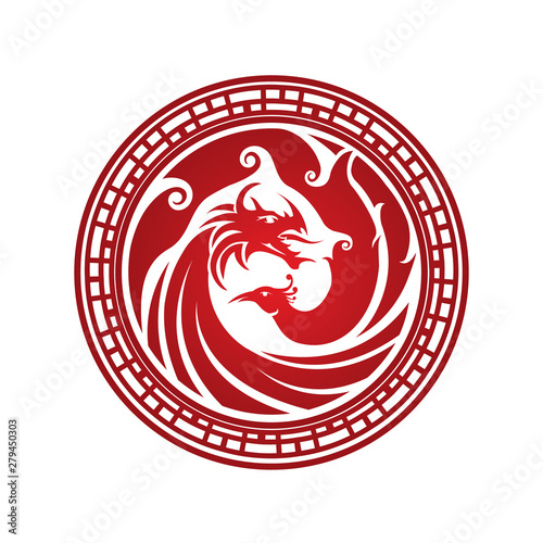 The Dragon and The Phoenix Logo Vector