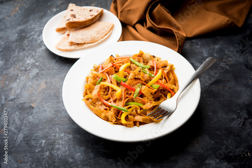 Leftover Chapati noodles also known as fodnichi holi or Upma is a great substitute for traditional unhealthy noodles for kids, selective focus