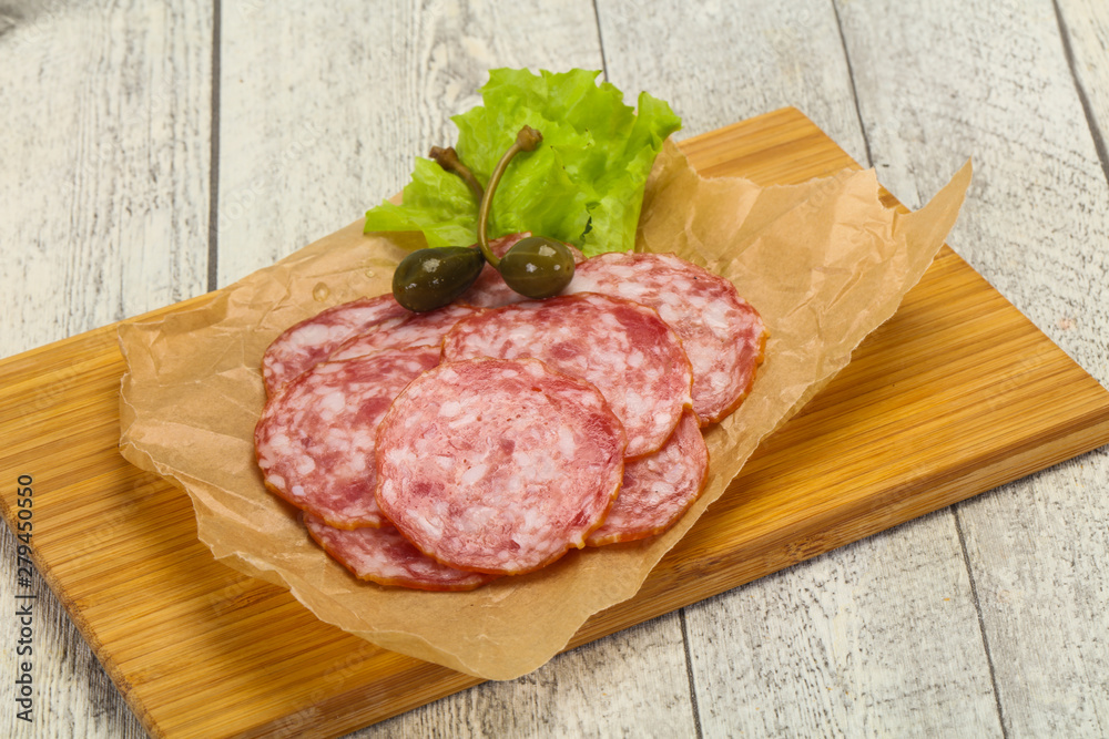 Spanish Salchichon sausage with salad