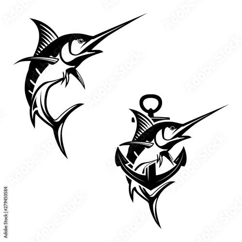 Marlin fish logo. Fishing emblem for seafood and sport club.
