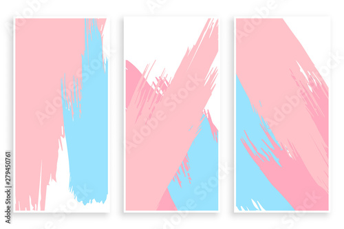abstract pastel color paint brush stroke banners set