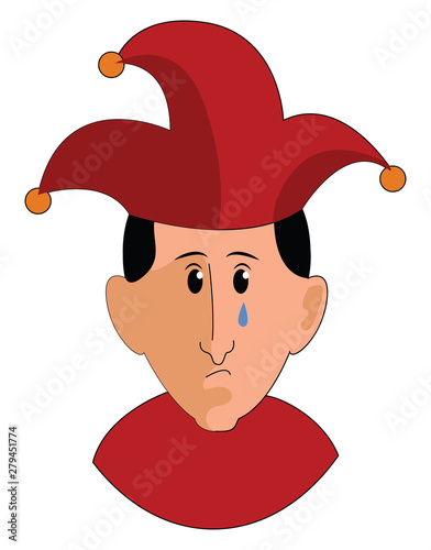 Sad jester, illustration, vector on white background.