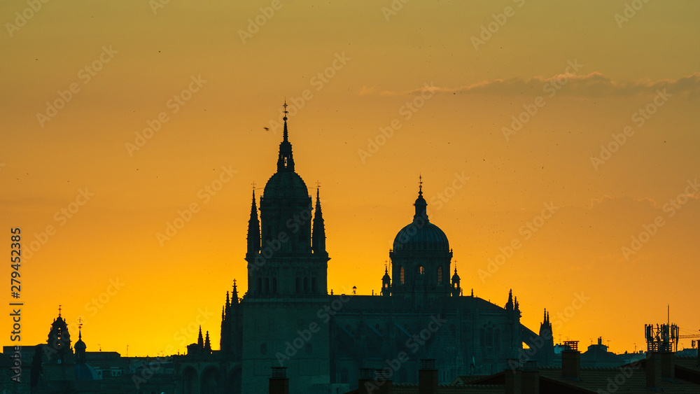 Salamanca Cathedral at Sunrise Silhouette