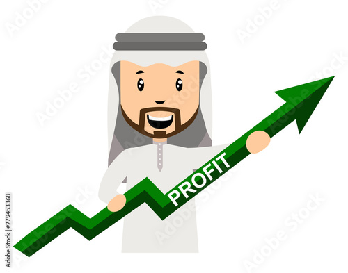 Arab with profit arrow, illustration, vector on white background.