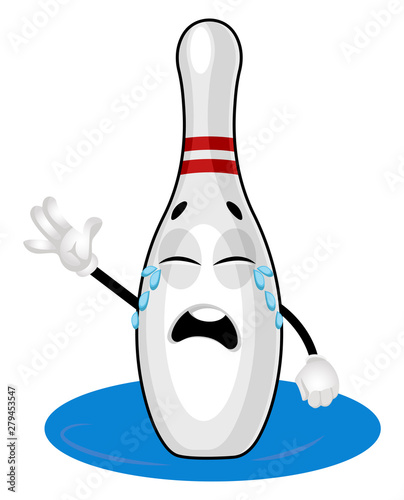 Bowling pin crying, illustration, vector on white background.