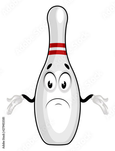 Confused bowling pin, illustration, vector on white background.